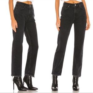 Free People Dakota Black Denim Straight Leg Jeans Sz 26 High Rise